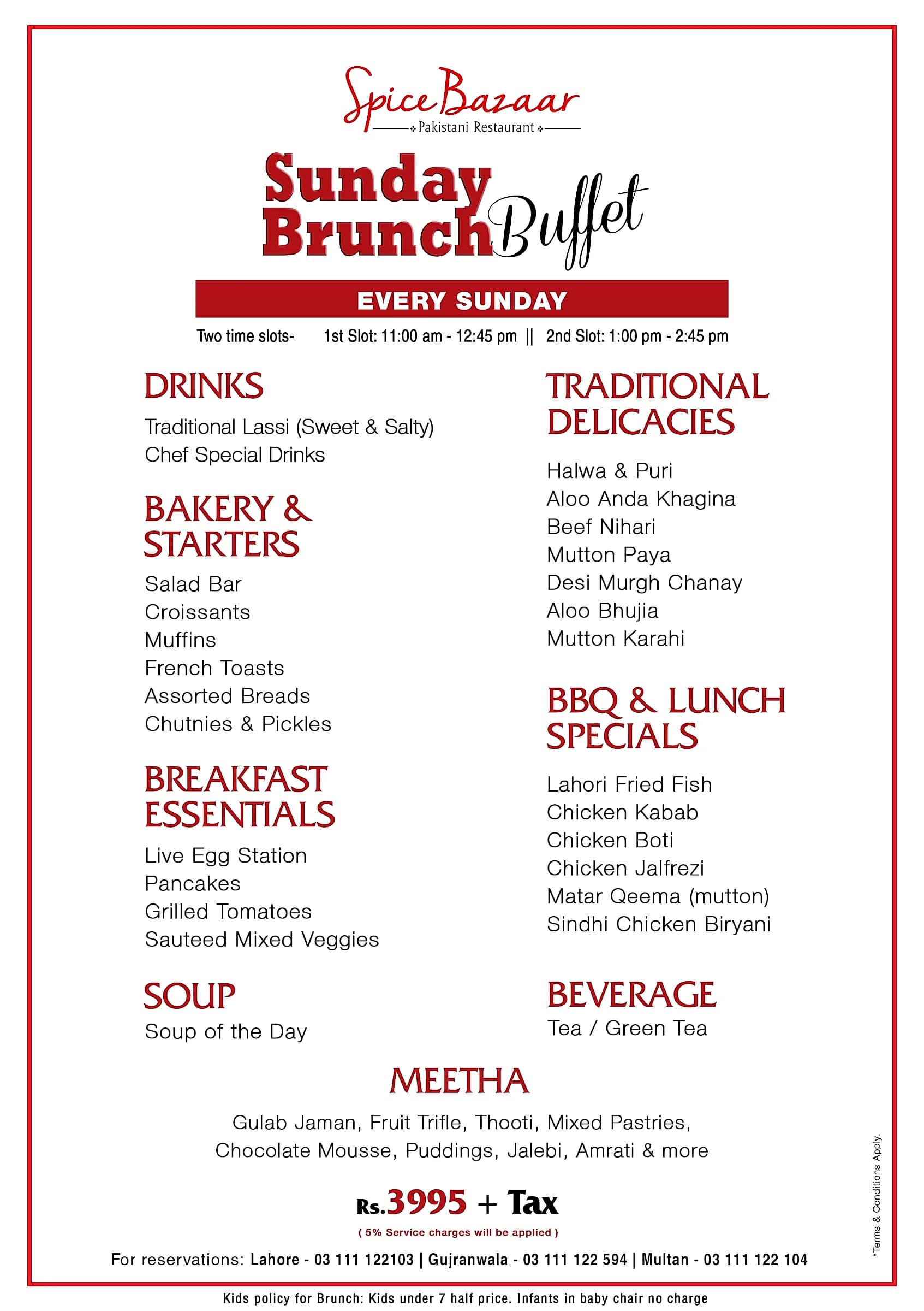 Sunday Brunch Menu